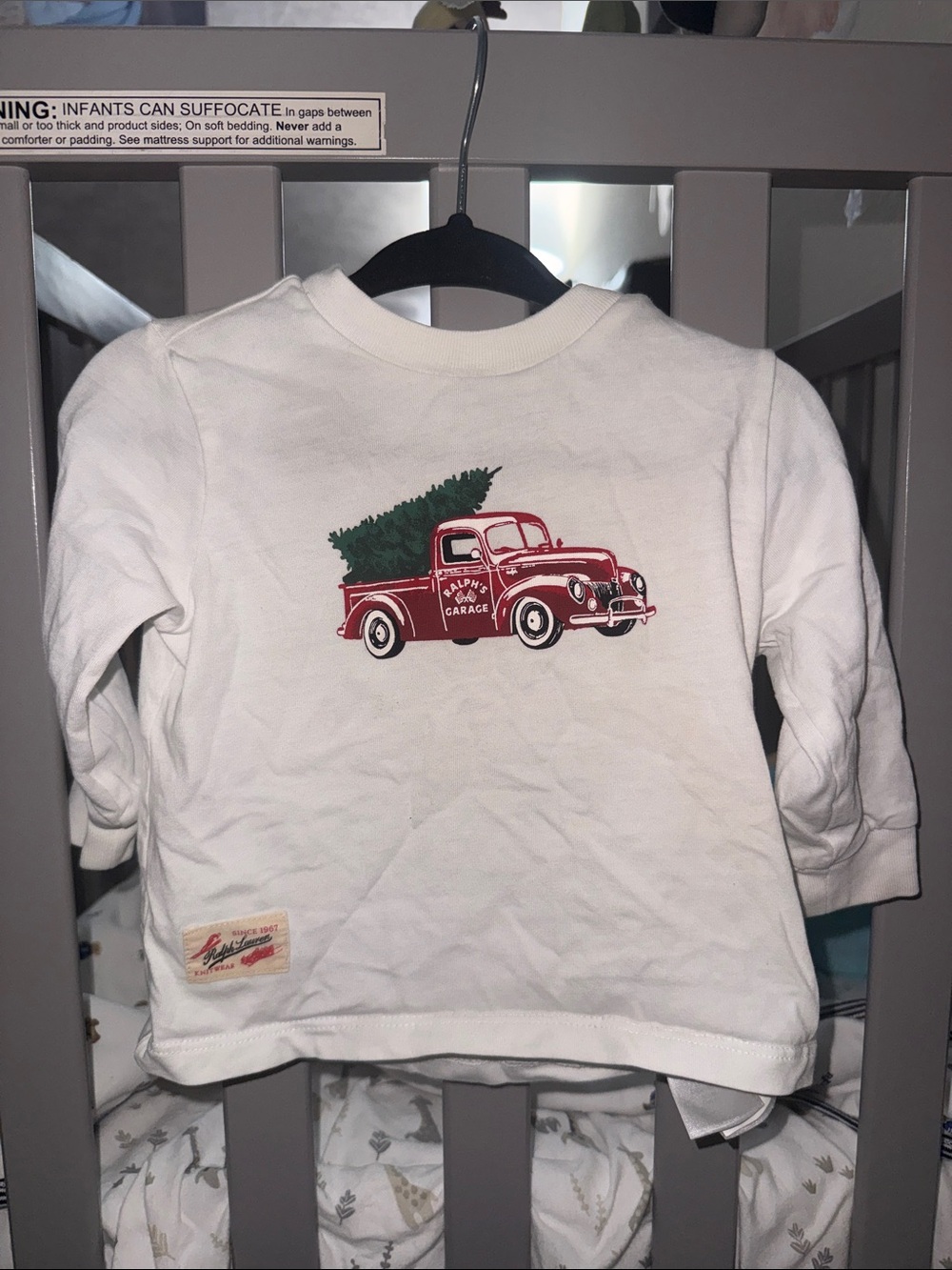 Kids White Long-Sleeve Shirt with Red Vintage Truck Graphic Ralph Lauren